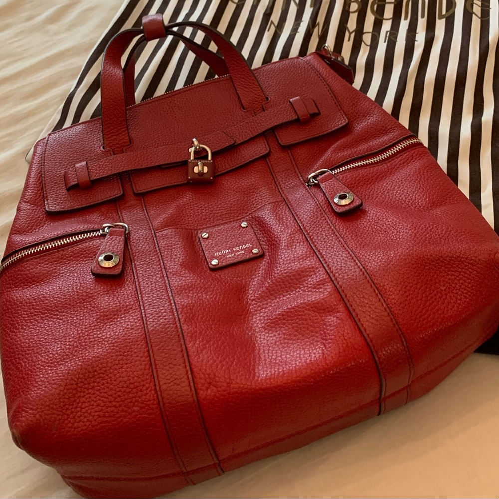 HENRI BENDEL Red Leather Jetsetter Backpack